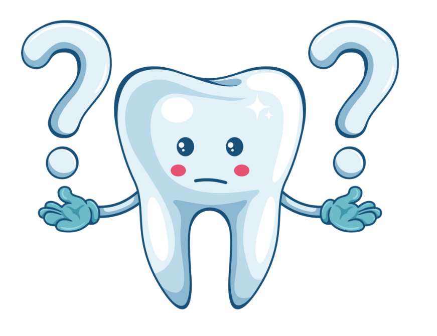 Cartoon tooth holding question marks